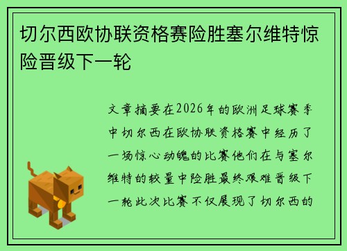 切尔西欧协联资格赛险胜塞尔维特惊险晋级下一轮