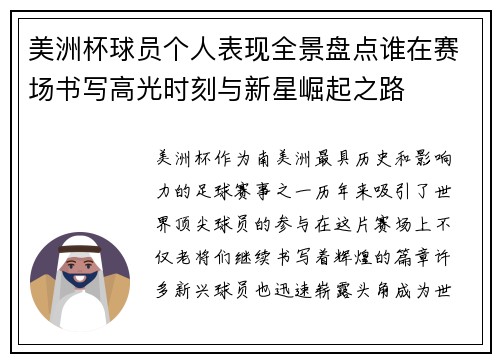 美洲杯球员个人表现全景盘点谁在赛场书写高光时刻与新星崛起之路