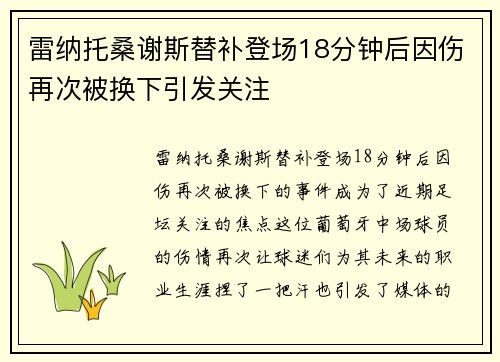 雷纳托桑谢斯替补登场18分钟后因伤再次被换下引发关注